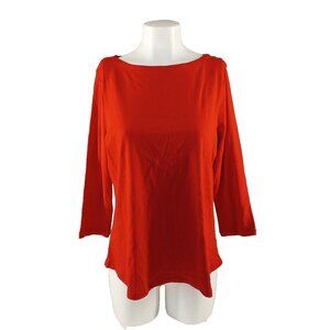 NWT CHARTER CLUB Women Top Petite XL 100% Pima Cotton Red Boat Neck 3/4 Sleeve